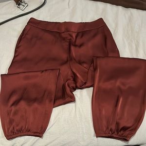 Elegant Satin Women's Pants in Rich Burgundy